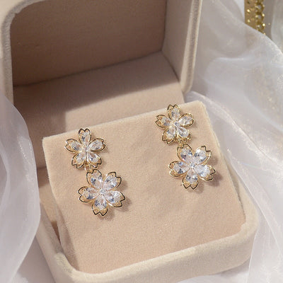 14K Gold Crystal Flower Drop Earrings - Beautiful Earth Boutique