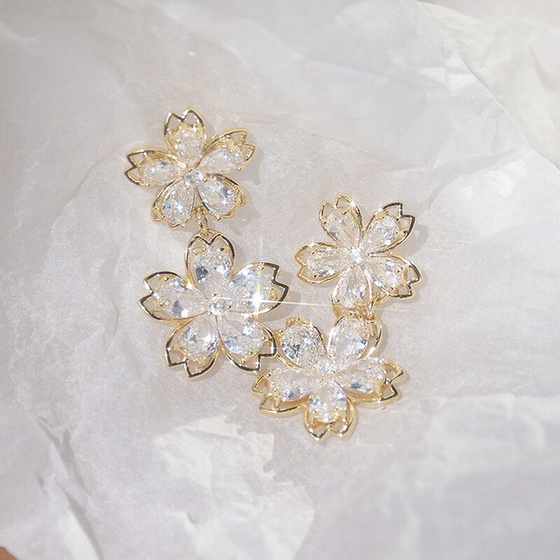 14K Gold Crystal Flower Drop Earrings - Beautiful Earth Boutique