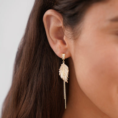 14K Gold Feather Drop Earrings - Beautiful Earth Boutique