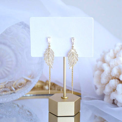 14K Gold Feather Drop Earrings - Beautiful Earth Boutique