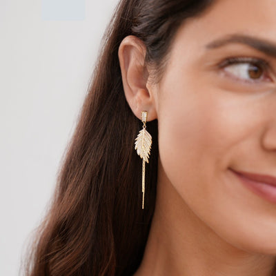 14K Gold Feather Drop Earrings - Beautiful Earth Boutique