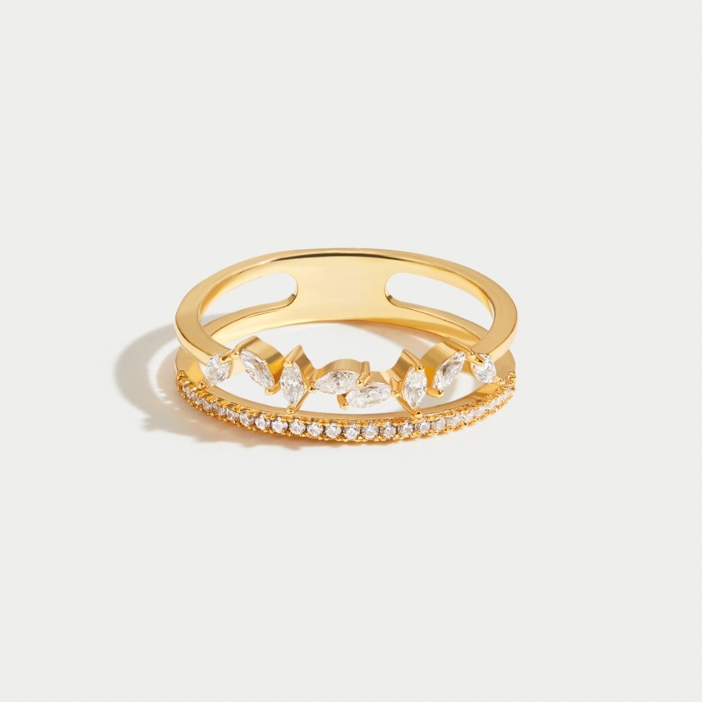 18K Gold Lilly & Mia Crystal Ring Set - Beautiful Earth Boutique