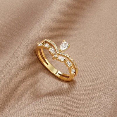 18K Gold Mia & Lilly Crystal Ring Set - Beautiful Earth Boutique