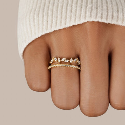 18K Gold Mia & Lilly Crystal Ring Set - Beautiful Earth Boutique