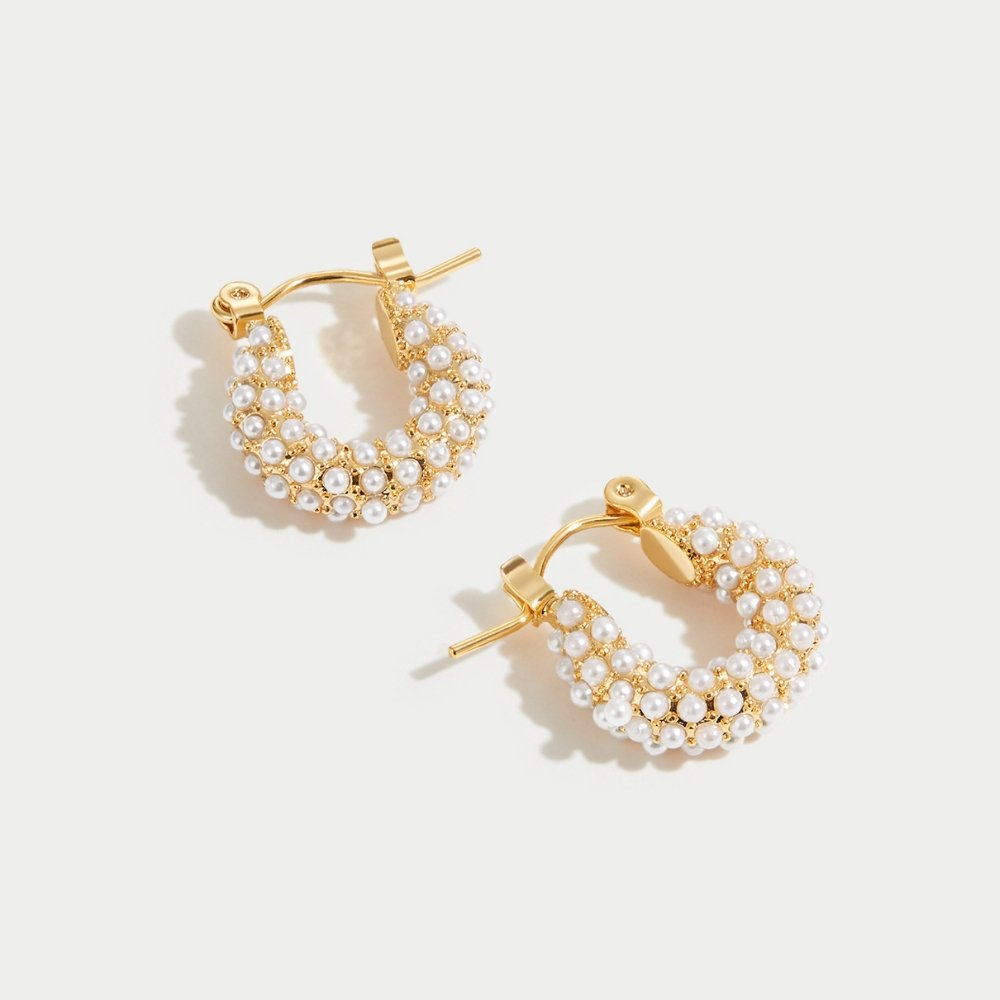 18K Gold Pearl Hoop Earrings - Beautiful Earth Boutique