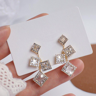 Gold Crystal Square Earrings