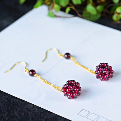 Natural Garnet Stone Raspberry Earrings