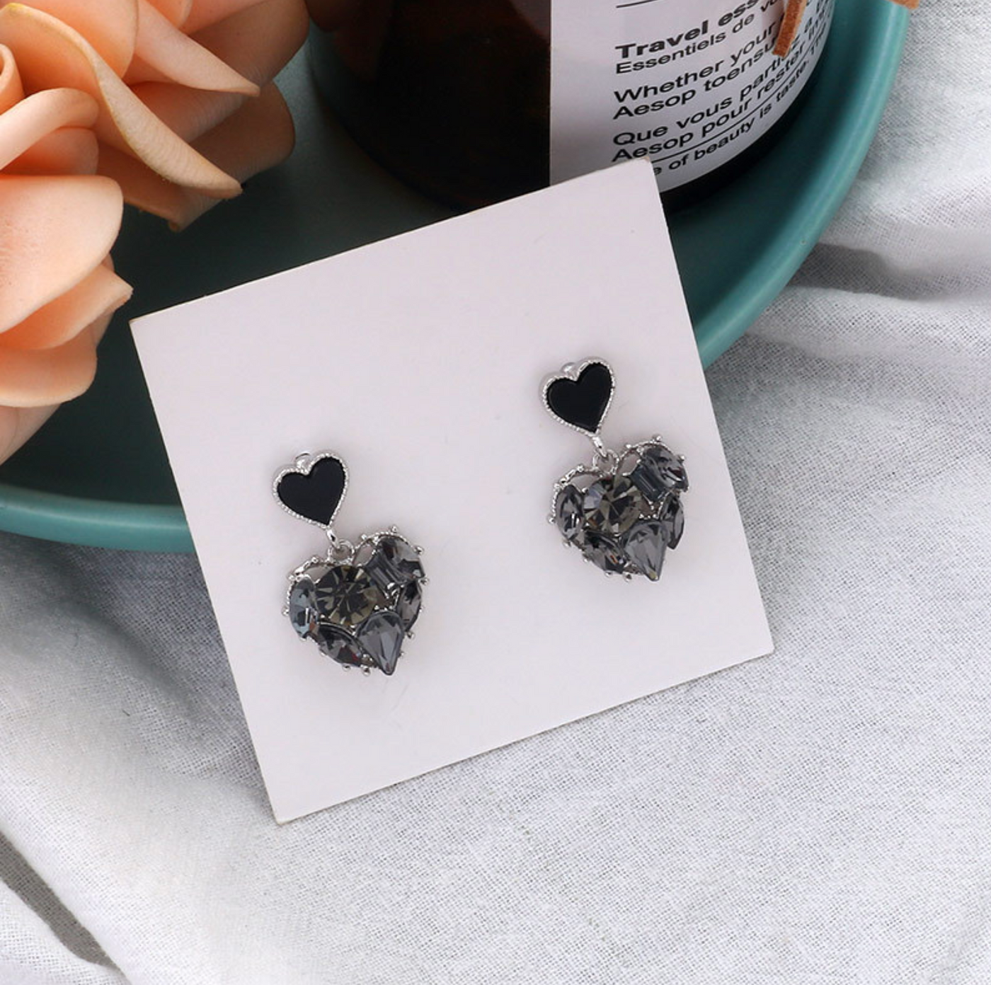 Black Crystal Heart Earrings - Beautiful Earth Boutique