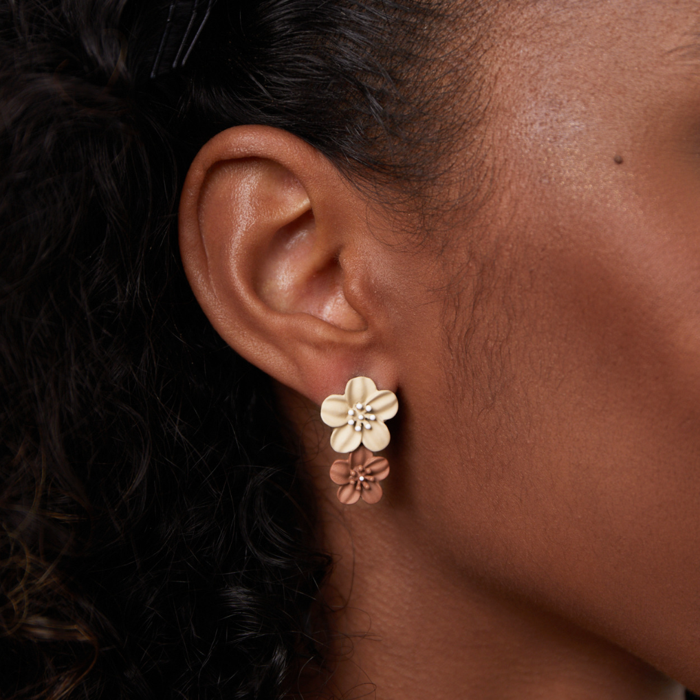 Blooming Brown Double Petal Earrings