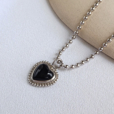 Black Agate Heart Necklace - Beautiful Earth Boutique