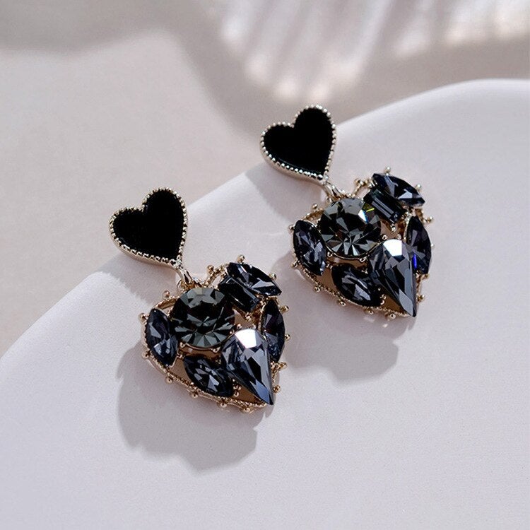 Black Crystal Heart Earrings - Beautiful Earth Boutique