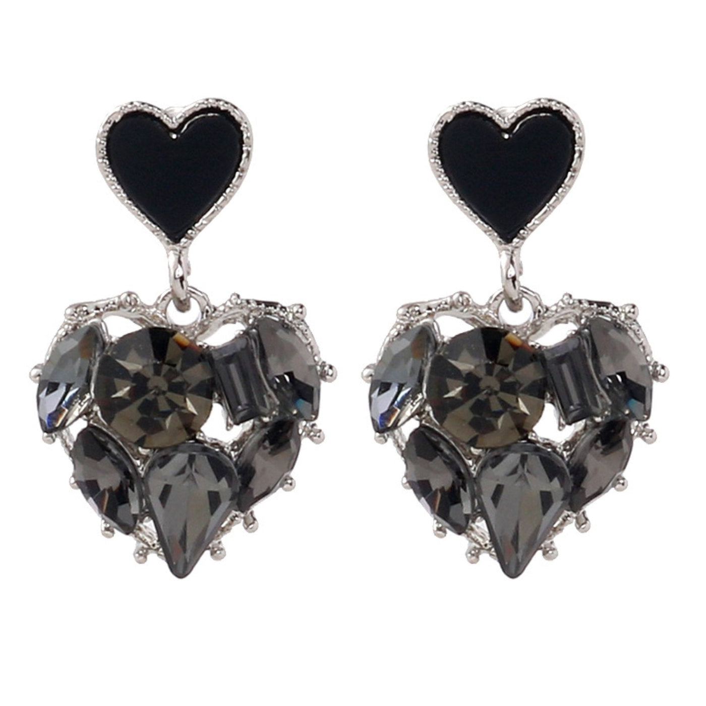 Black Crystal Heart Earrings - Beautiful Earth Boutique