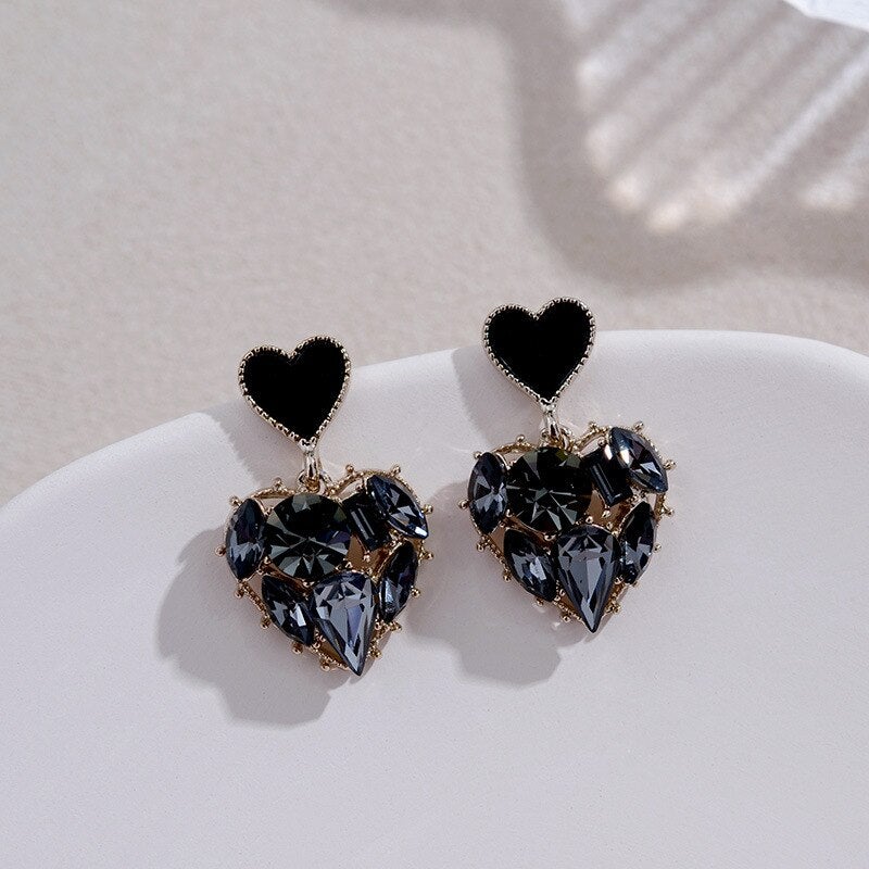 Black Crystal Heart Earrings - Beautiful Earth Boutique