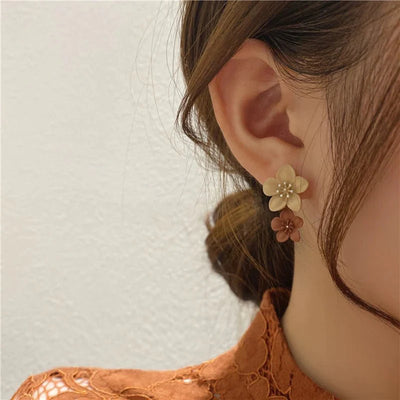 Blooming Beige Double Petal Earrings - Beautiful Earth Boutique