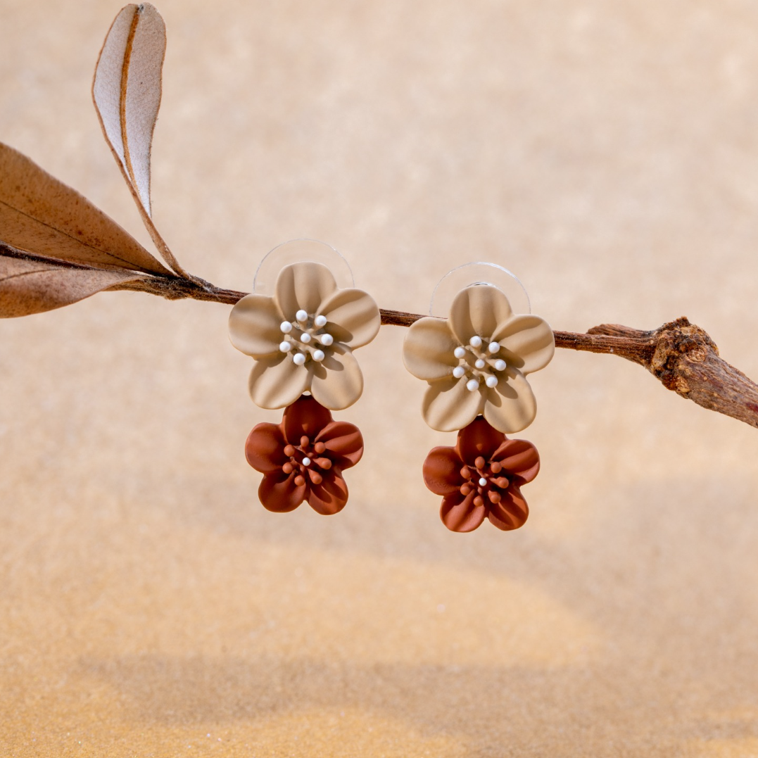 Blooming Brown Double Petal Earrings