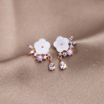 Blooming Rose Gold White Petal Earrings - Beautiful Earth Boutique