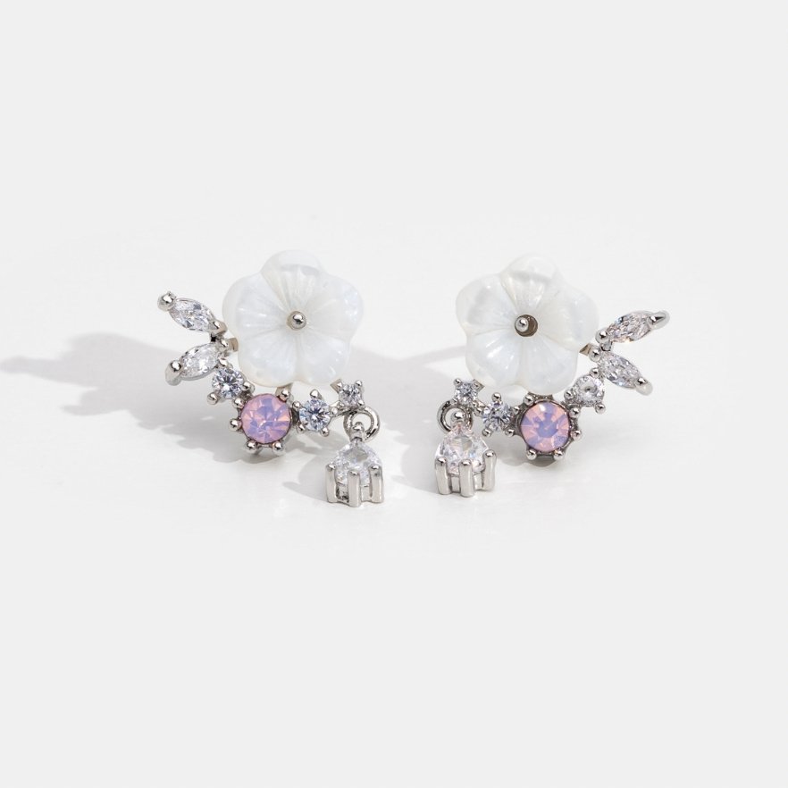 Blooming Silver White Petal Earrings - Beautiful Earth Boutique