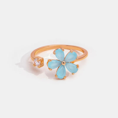 Blue Crystal Dahlia Flower Ring - Beautiful Earth Boutique