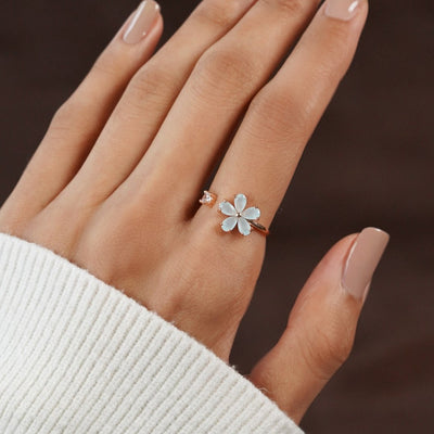 Blue Crystal Dahlia Flower Ring - Beautiful Earth Boutique