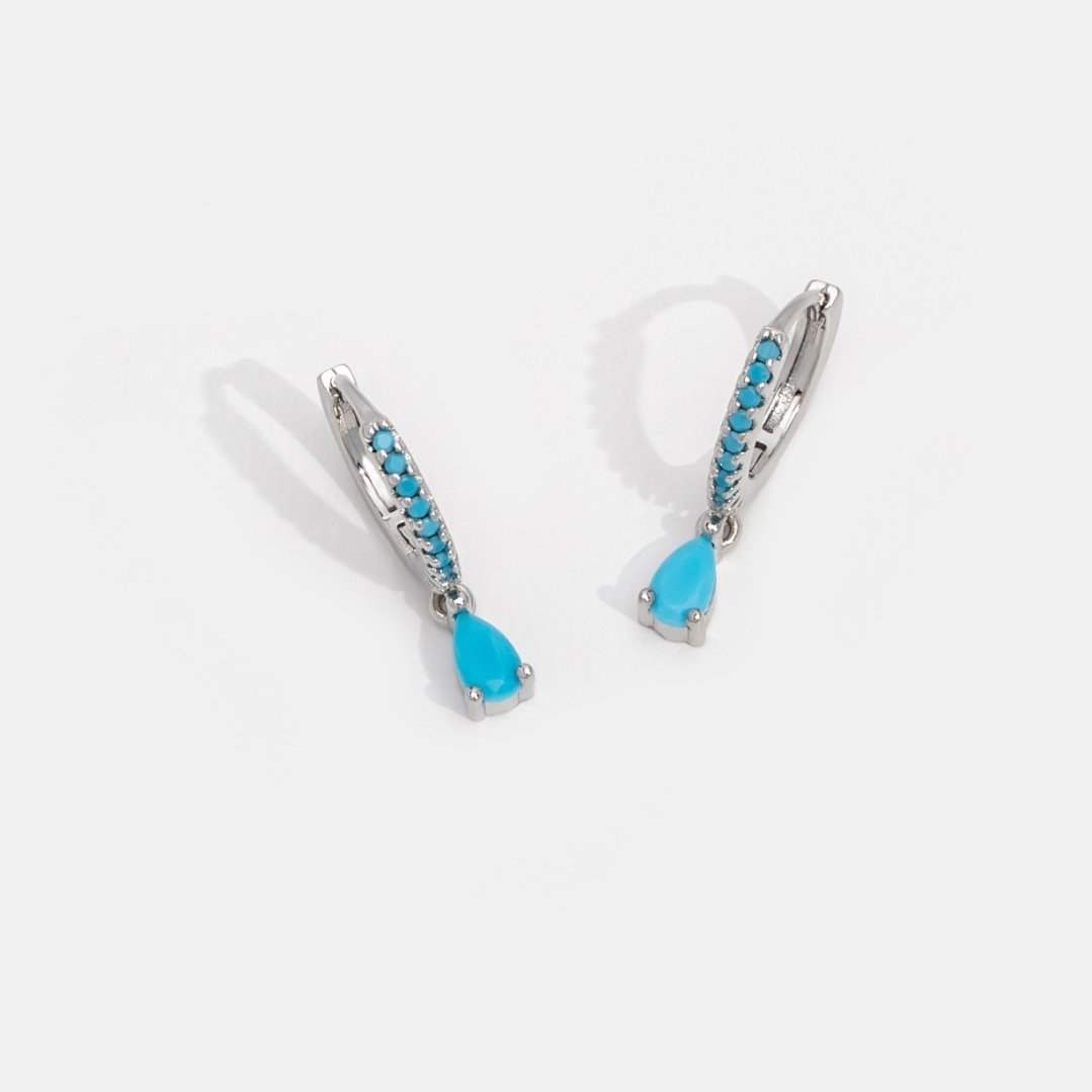 Blue Cyan Crystal Gold Hoop Earrings - Beautiful Earth Boutique