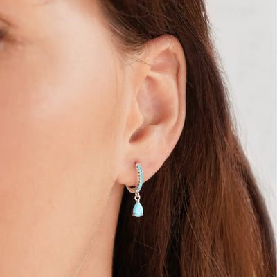 Blue Cyan Crystal Gold Hoop Earrings - Beautiful Earth Boutique