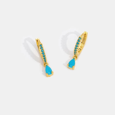 Blue Cyan Crystal Gold Hoop Earrings - Beautiful Earth Boutique