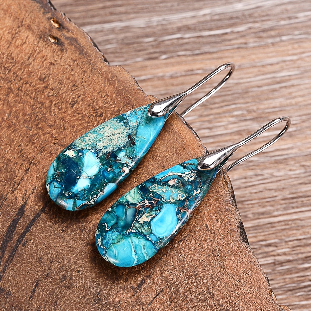 Blue & Gold Regalite Stone Earrings - Beautiful Earth Boutique