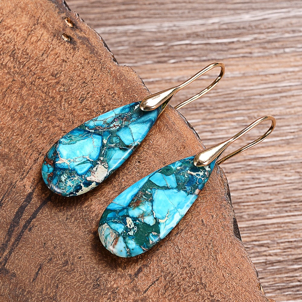 Blue & Gold Regalite Stone Earrings - Beautiful Earth Boutique