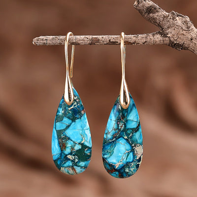 Blue & Gold Regalite Stone Earrings - Beautiful Earth Boutique