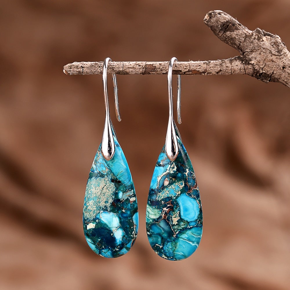 Blue & Gold Regalite Stone Earrings - Beautiful Earth Boutique