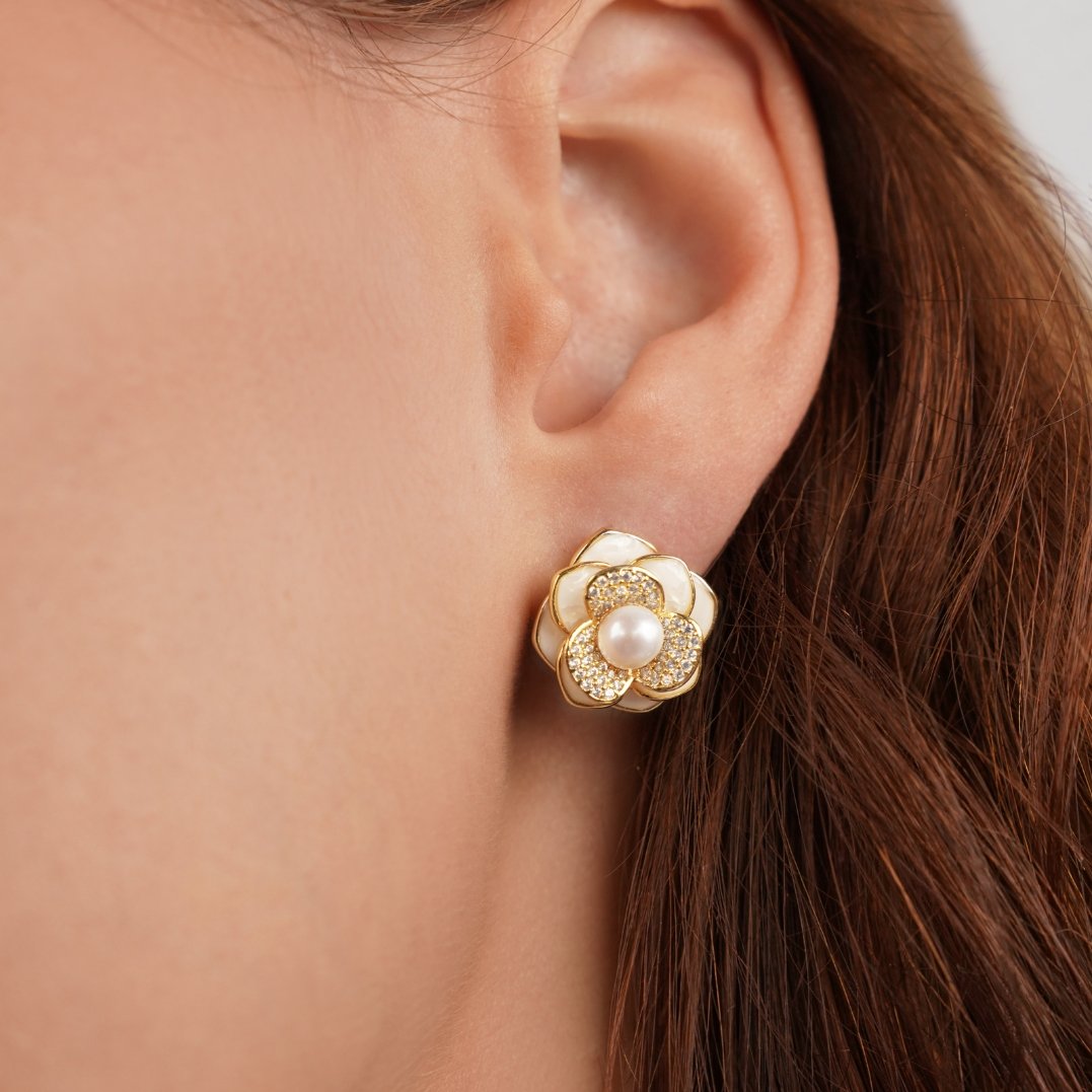 Camelia Flower Pearl Earrings - Beautiful Earth Boutique