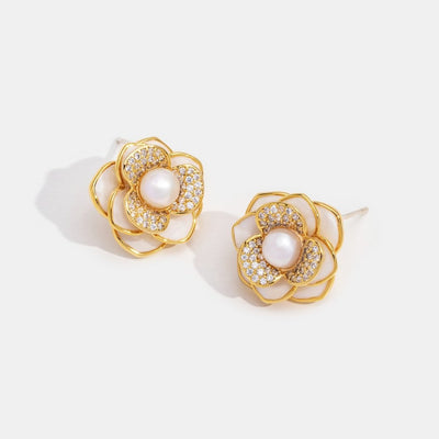 Camelia Flower Pearl Earrings - Beautiful Earth Boutique