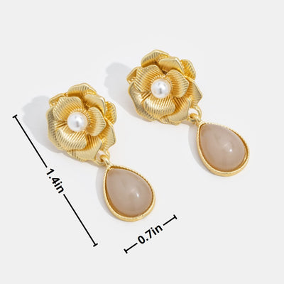 Camelia Flower & Stone Drop Earrings - Beautiful Earth Boutique