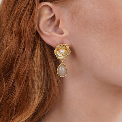 Camelia Flower & Stone Drop Earrings - Beautiful Earth Boutique