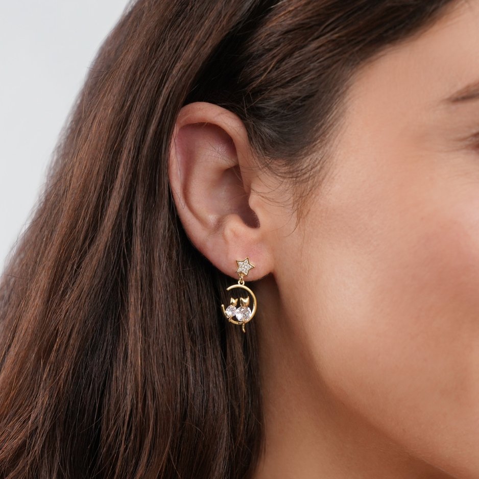 Cat & Moon Earrings - Beautiful Earth Boutique