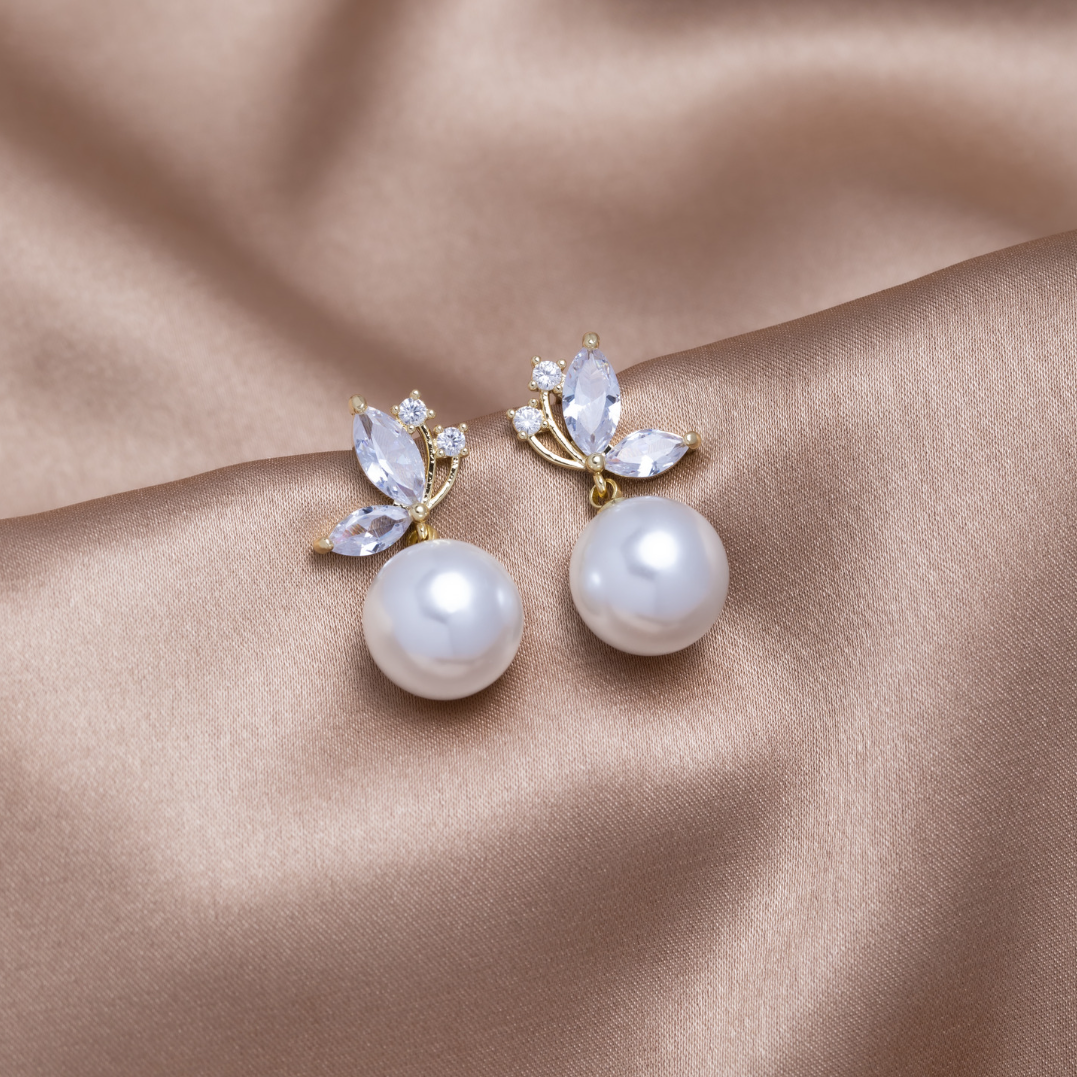 Crystal Butterfly & Pearl Earrings