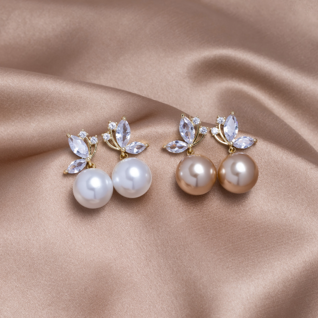 Crystal Butterfly & Pearl Earrings