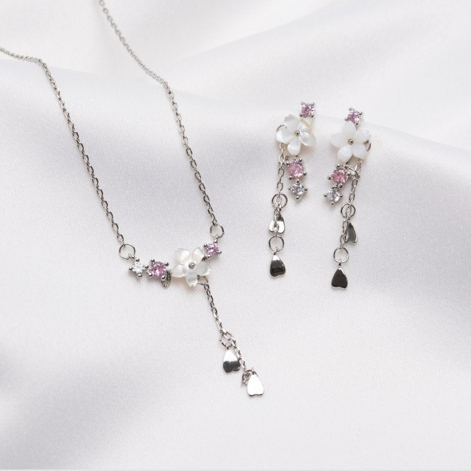 Crystal Cherry Blossom Earrings & Necklace Set - Beautiful Earth Boutique