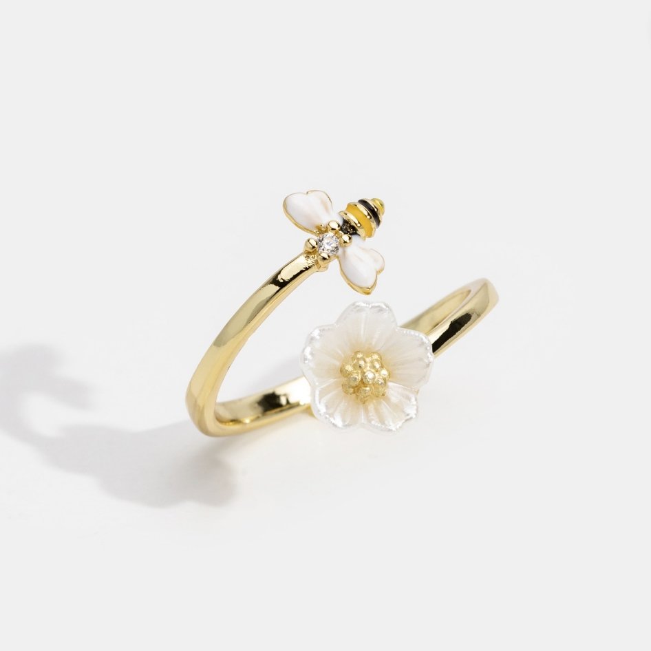 Crystal Honeybee Flower Ring - Beautiful Earth Boutique