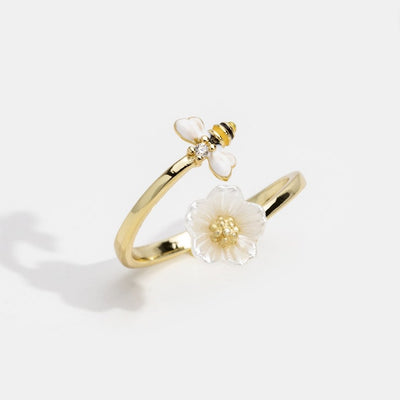 Crystal Honeybee Flower Ring - Beautiful Earth Boutique