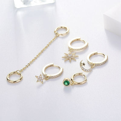 Crystal Moon & Star Hoop Earrings Set - Beautiful Earth Boutique