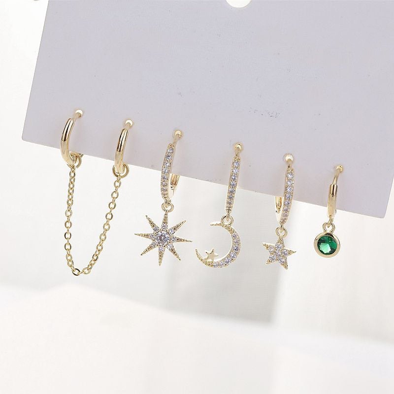 Crystal Moon & Star Hoop Earrings Set - Beautiful Earth Boutique