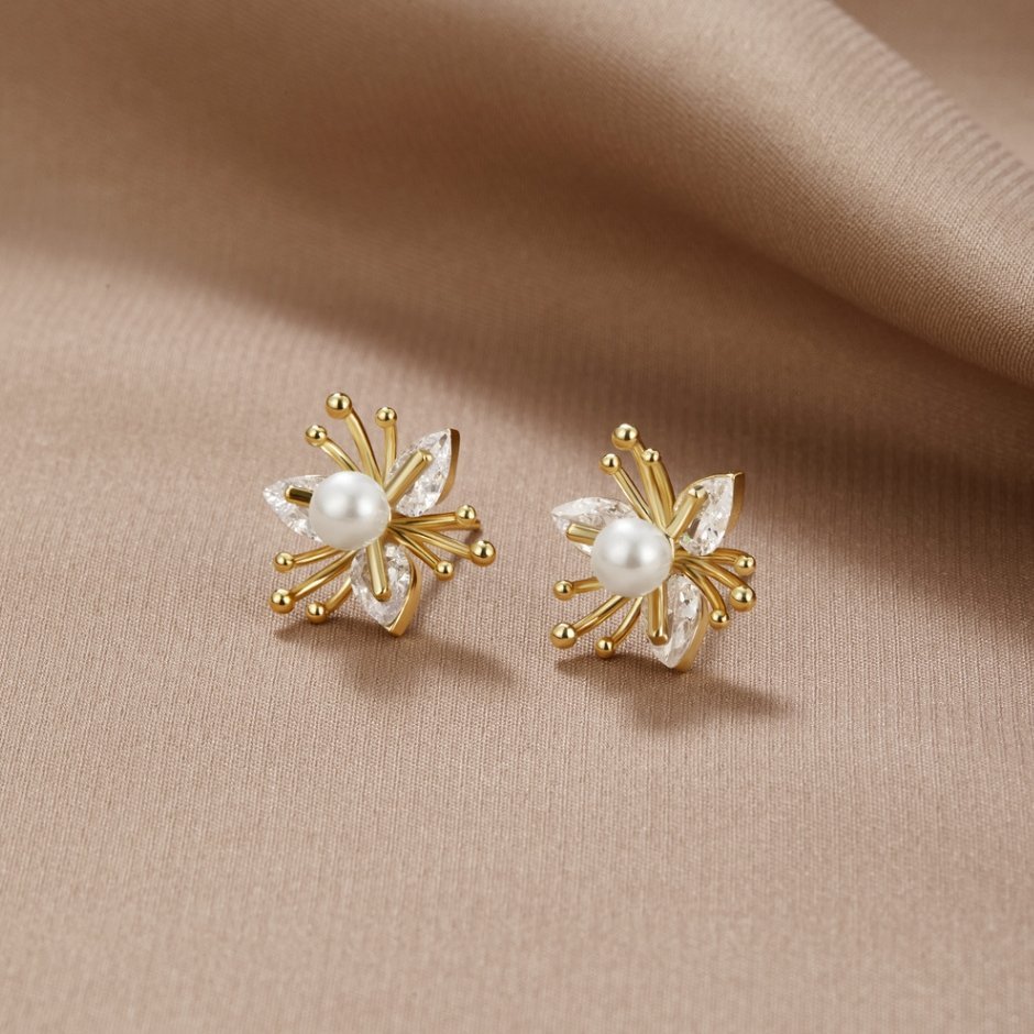 Crystal & Pearl Flower Earrings - Beautiful Earth Boutique UK