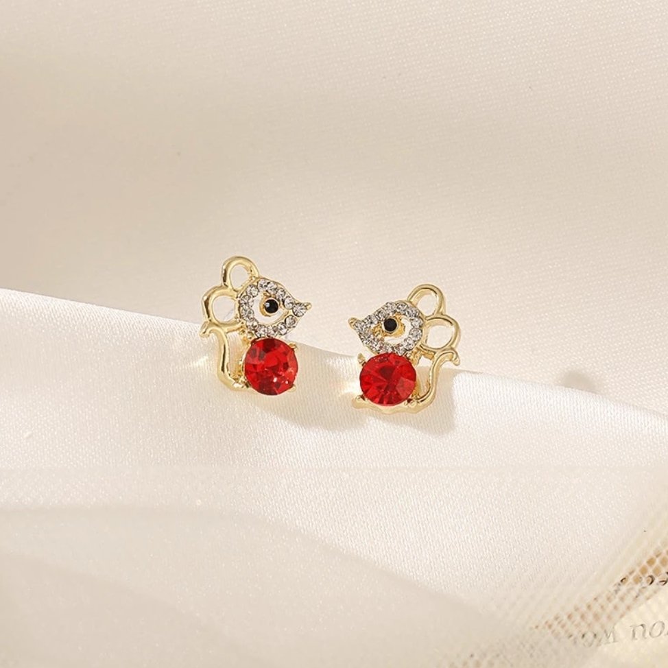 Crystal Red Mouse Earrings - Beautiful Earth Boutique