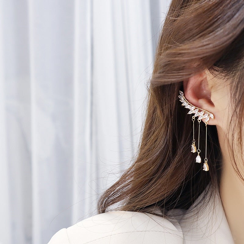 Crystal Wing Tassel Earring Cuff