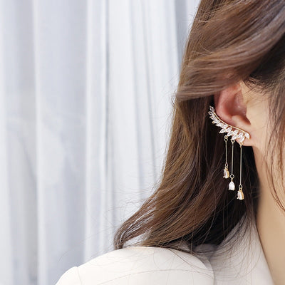 Crystal Wing Tassel Earring Cuff