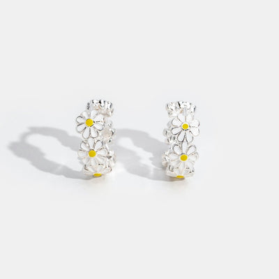 Daisy Flower Silver Hoop Earrings - Beautiful Earth Boutique