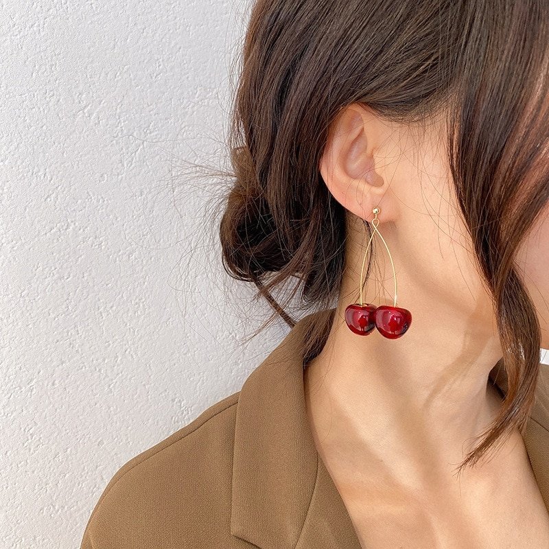 Double Cherry Drop Earrings