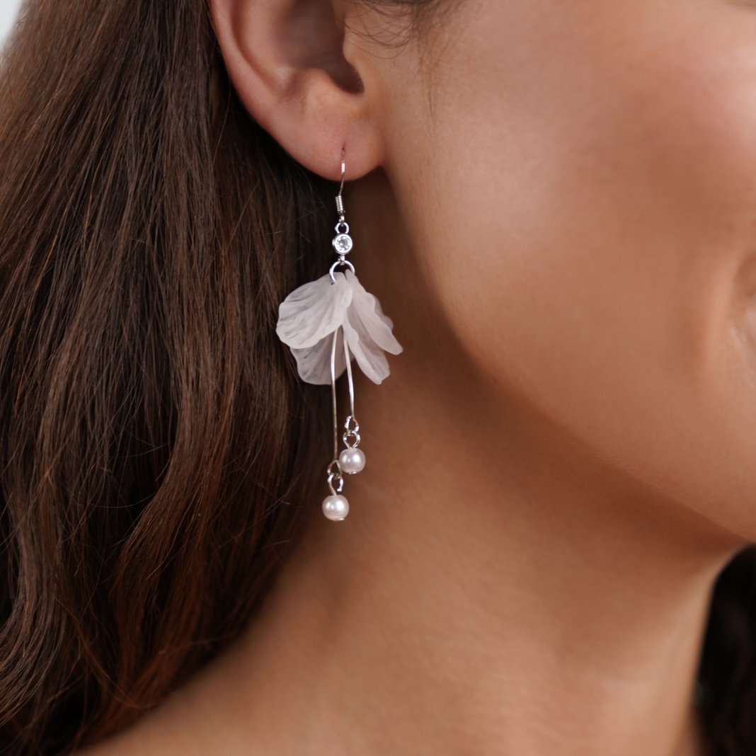 Flower Petal Pearl Drop Earrings - Beautiful Earth Boutique