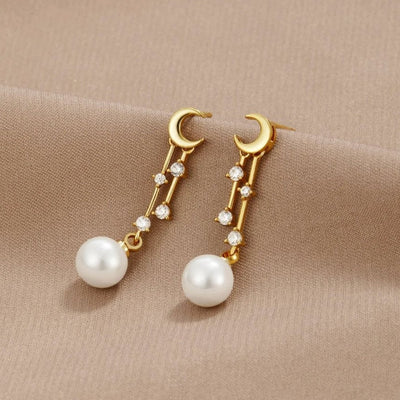 'For the Dreamer' Moon & Pearl Earrings - Beautiful Earth Boutique UK